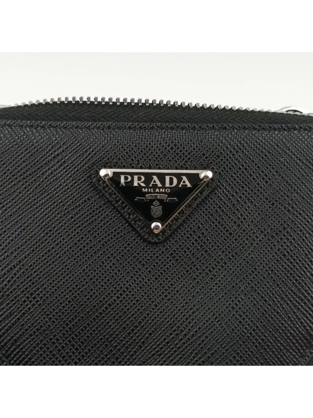 Prada Triangle Logo Black Saffiano Leather 62 Shoulder